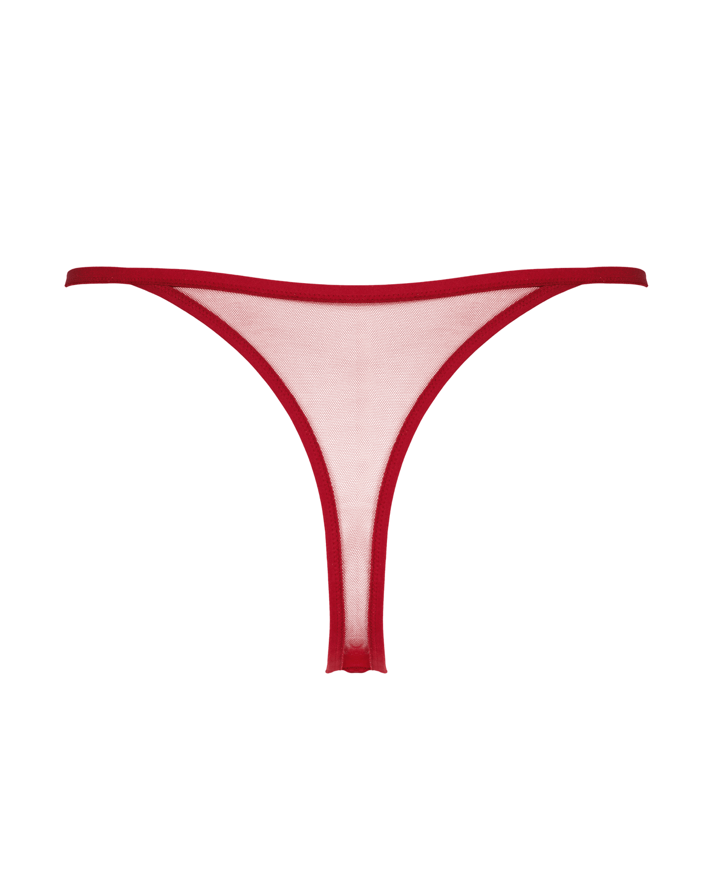 Tanga en tulle rouge avec des petits anneaux