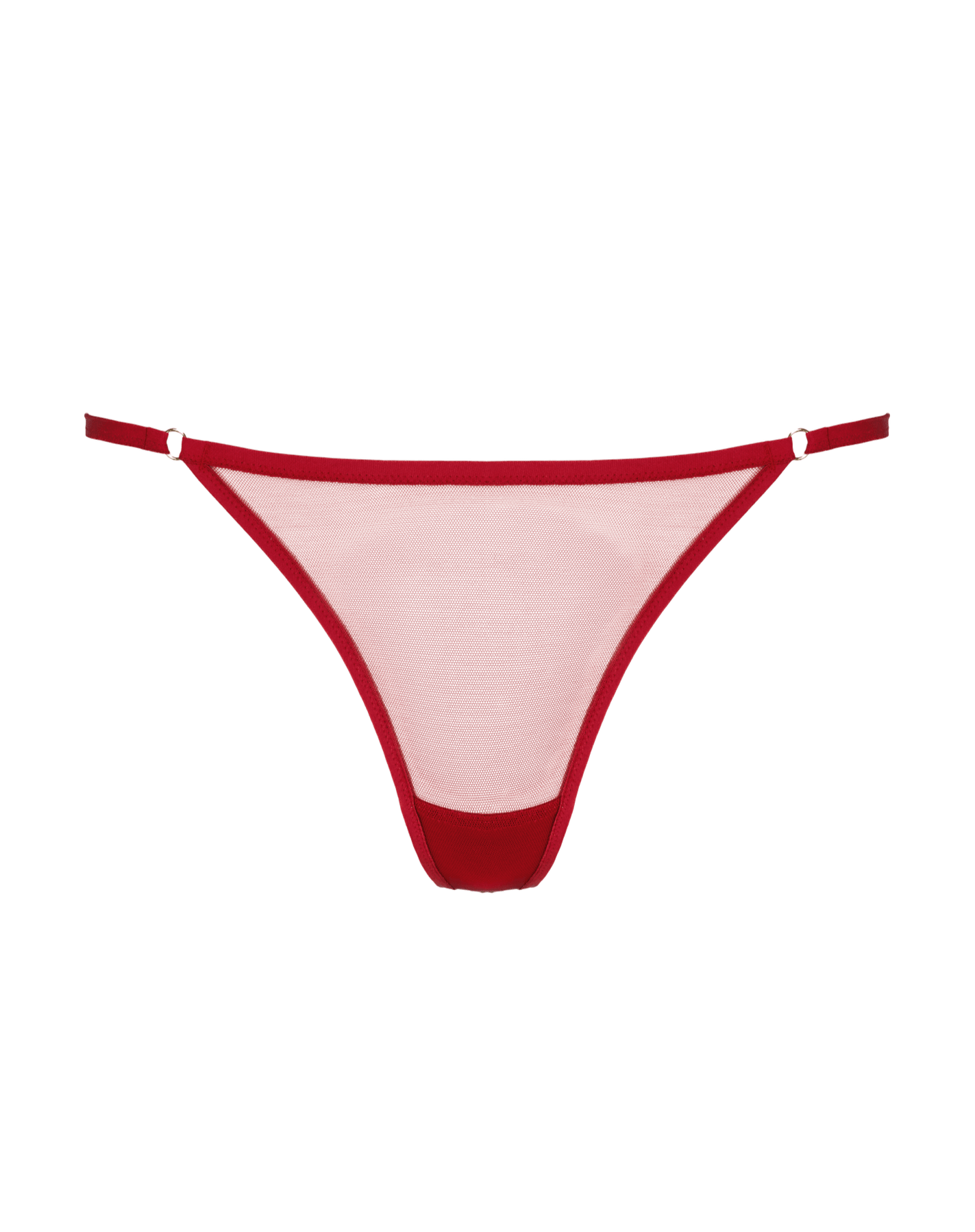 Tanga en tulle rouge avec des petits anneaux